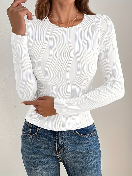 Cozy Textured Crew Neck Sweater - Pullovers for Women with Elegant Long Sleeve