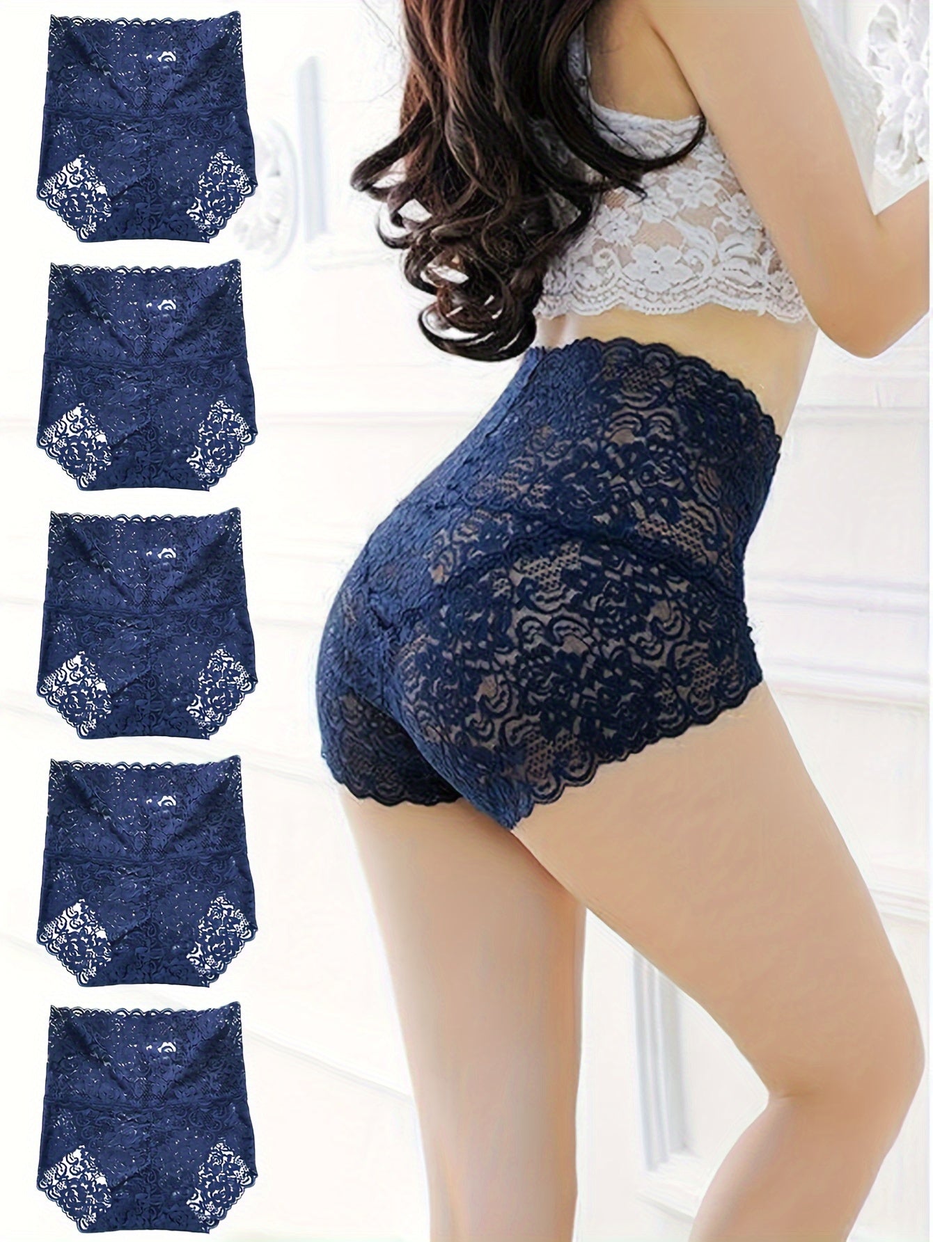 Comfy Floral Lace Briefs - High Waist Panties 5-Pack - LuxyXO