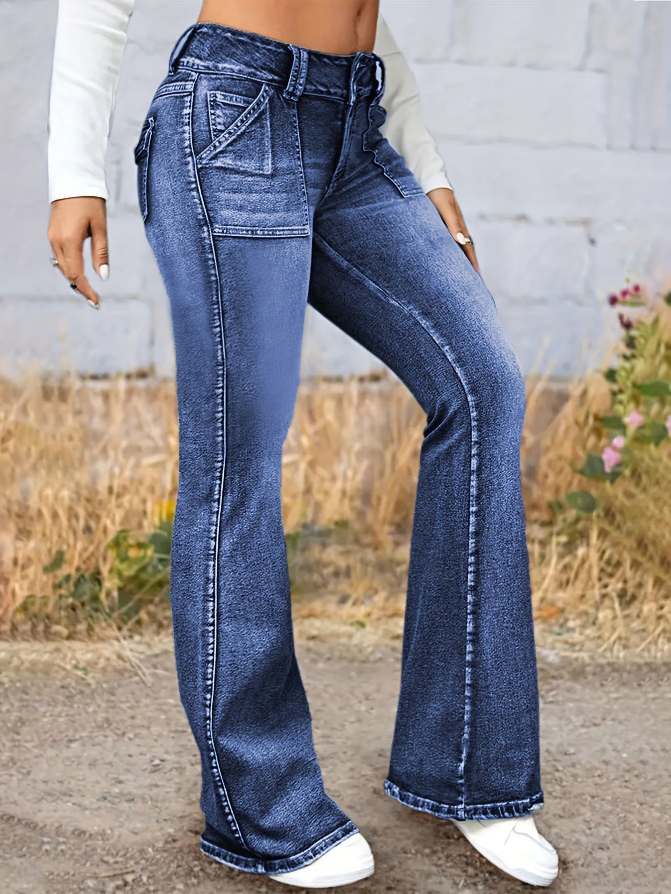 Fashion Whisker Flare Leg Jeans - LuxyXO