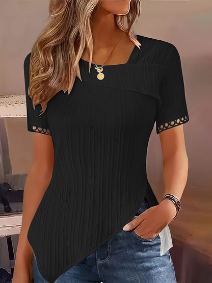 Charming Lace Trim Asymmetrical Blouse