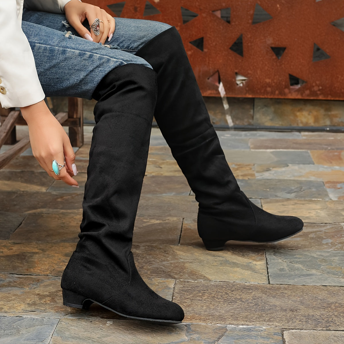 All-Season Comfort & Style: Chic Low Heel, Slip-On Boots with Round Toe & Solid Color for Women - LuxyXO
