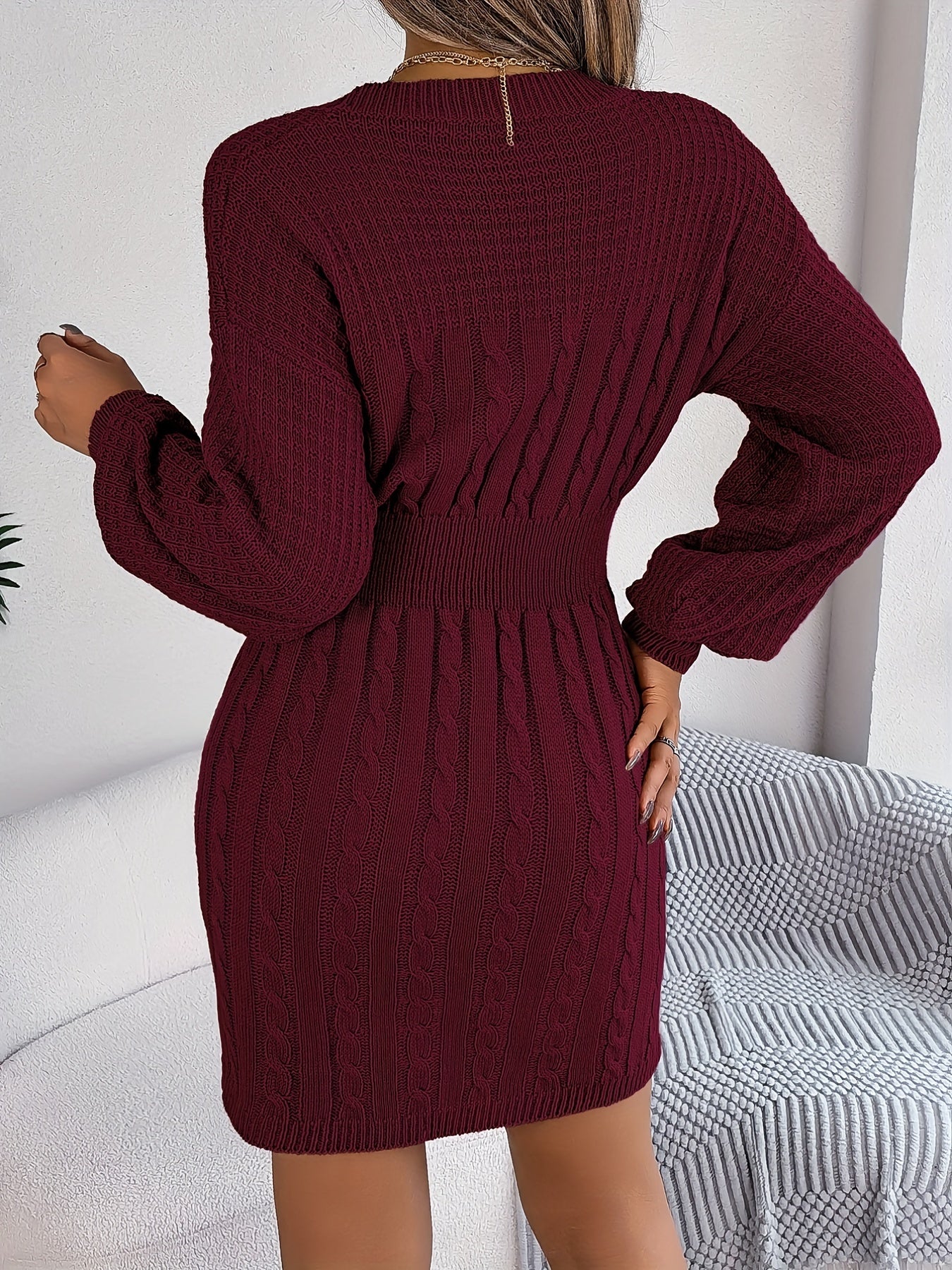 Cozy Cable Knit Sweater Dress - Women's Long Sleeve Bodycon Dresses for Casual Occasions - Soft, Stretchy, and Flattering Fit for All Seasons