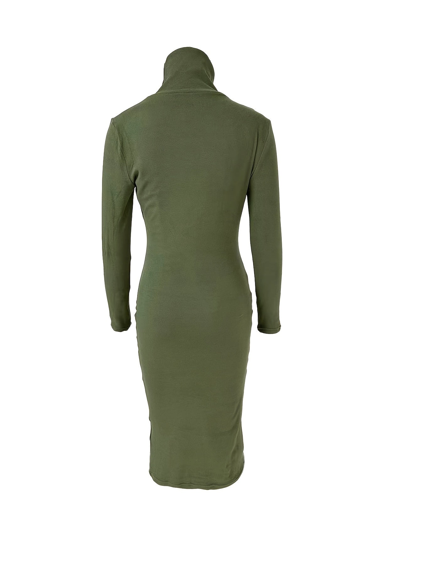 Midi Bodycon Solid Turtleneck Long Sleeve Dress - Elegant, Versatile, and Comfortable for Spring and Fall - Machine Washable, Mid-Elasticity, Polyester Fabric