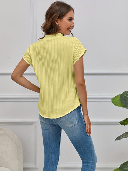 Richly Colored Gathered Ruched V Neck Blouse - Flattering V-Neckline, Comfortable Short Sleeves, Relaxed Fit - Perfect for Warm Weather, Stylish Womens Apparel for Spring & Summer