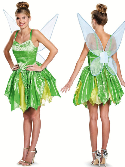 Conjunto de disfraz de hada elfa femenina para Halloween, minivestido sin mangas con alas de mariposa, disfraz de hada para cosplay