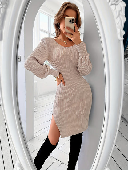 Women's Slim Sexy Hip Slit Ribbed Back Lace Dress