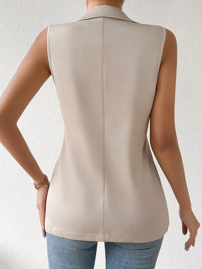 Chaleco elegante sin mangas con solapa: blazer para mujer con botones en el frente, color sólido, perfecto para primavera y otoño, ropa de moda para mujer para un look elegante