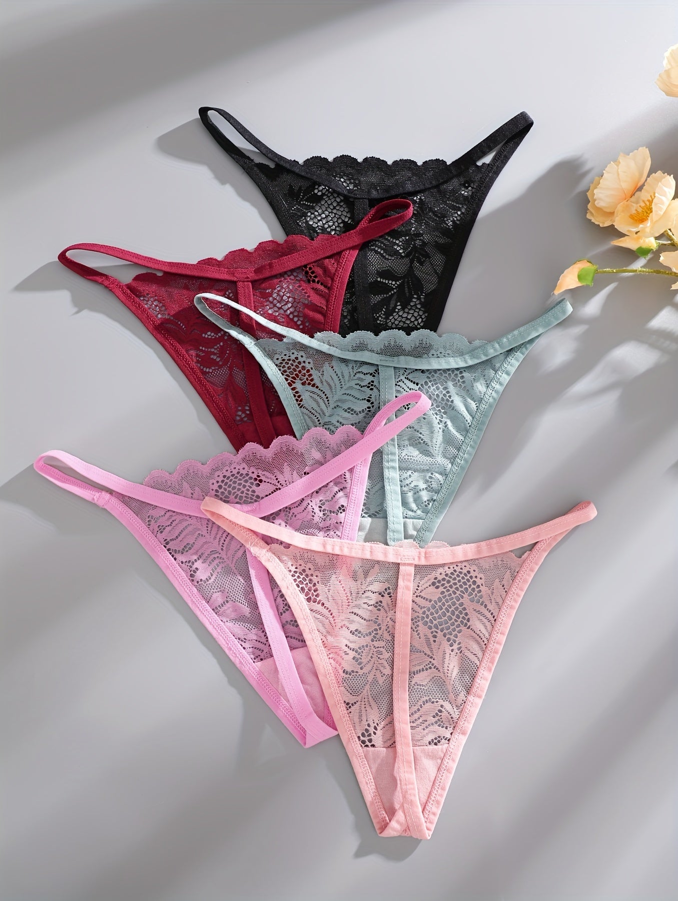 Floral Lace Seamless Thongs - Sexy Intimates 5-Pack - LuxyXO