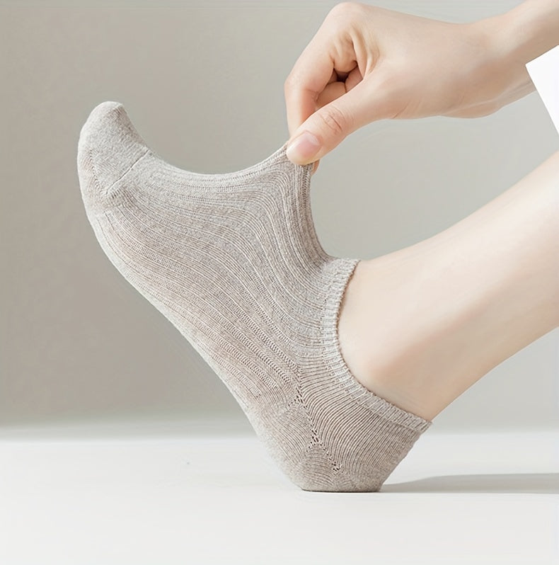 5/10 Pairs Solid Low Cut Socks, Simple & Breathable Unisex Invisible Socks, Women's Stockings & Hosiery