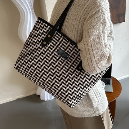 Chic Houndstooth Tote Bag for Women - Spacious & Stylish Shoulder Handbag