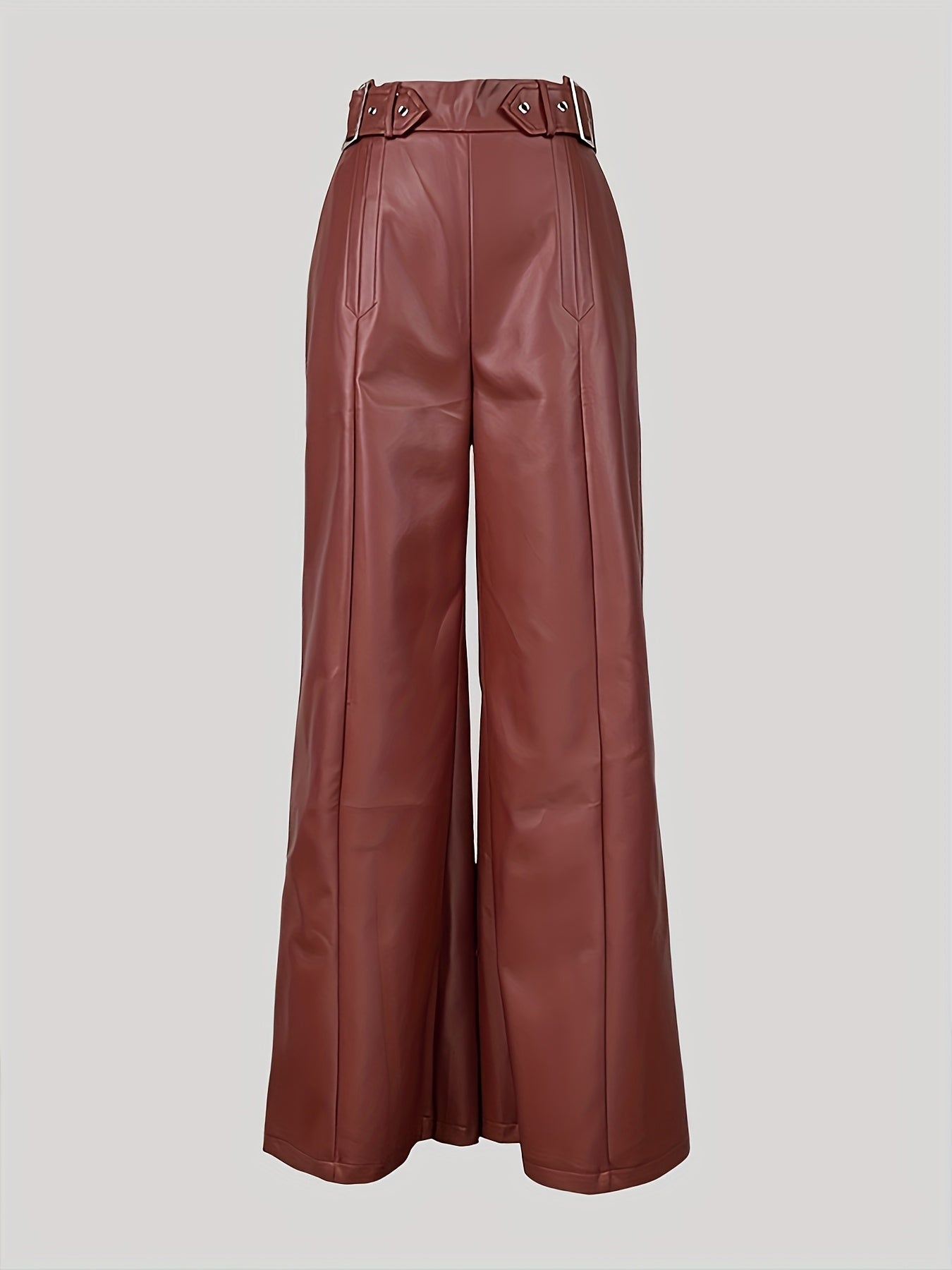 Women'S High Waisted Faux Leather Wide Leg Flared Pants - Casual Loose Fit With Pockets, Elasticized Waistband At Back, Woven Solid Color, Micro Fashion - Spring/Summer/Fall/Winter Collection