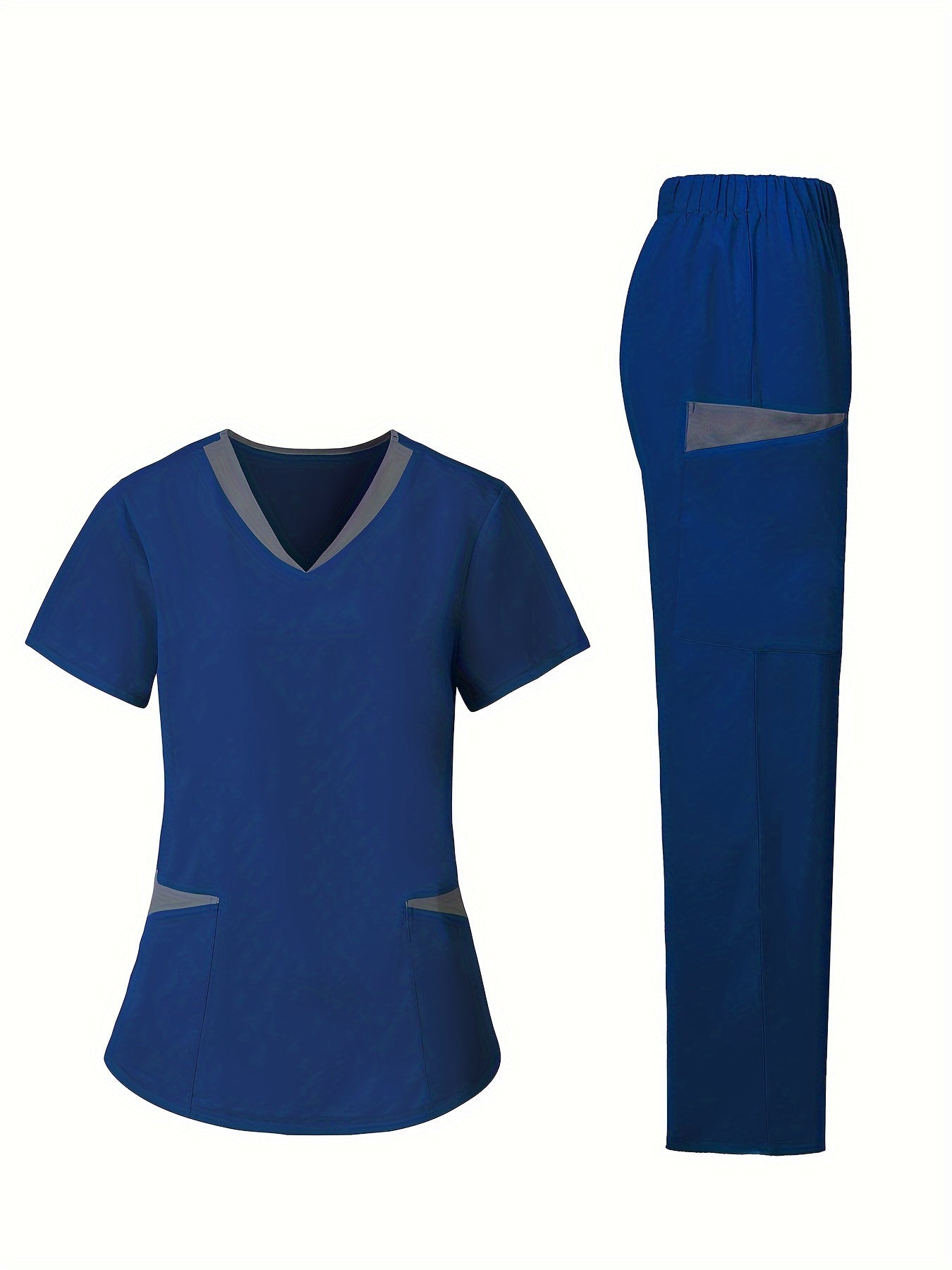 Modern Contrast Trim Scrub Set - 2pcs Health Care Uniform