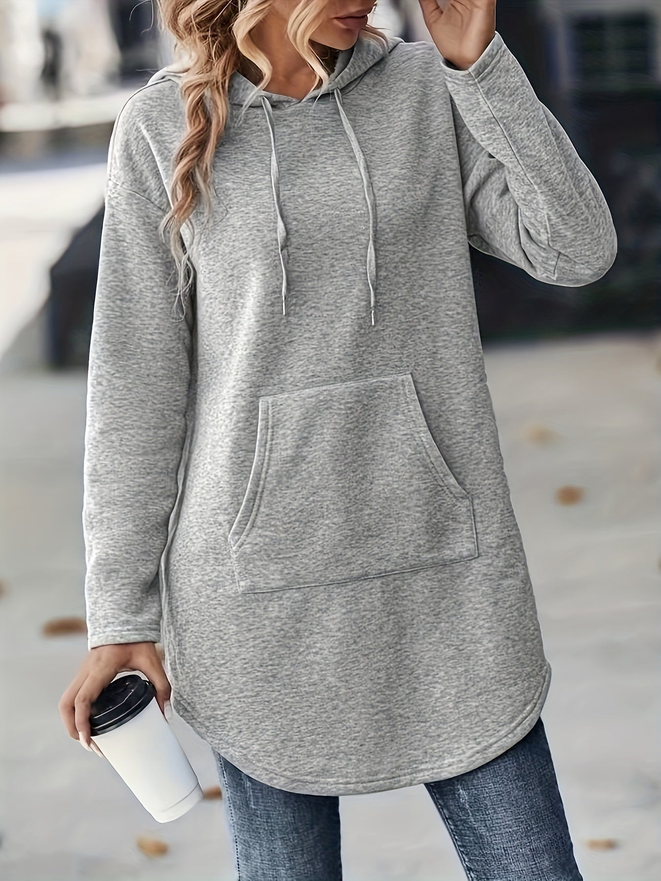 Sudadera con capucha acogedora con hombros caídos - Sudadera suave e informal de manga larga con cordón y bolsillo tipo canguro espacioso - Ropa cómoda de uso diario para mujer