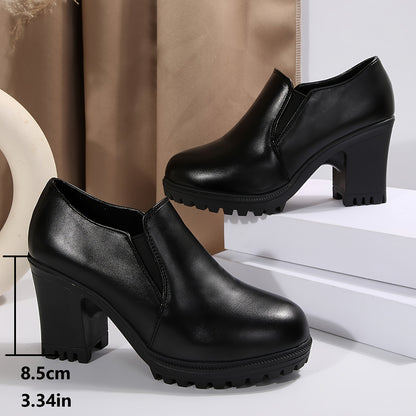 Women'S Classic Thick Heel High Heel Single Shoes Soft Sole Mother Shoes Waterproof Platform High Heel Lightweight Black Work Shoes