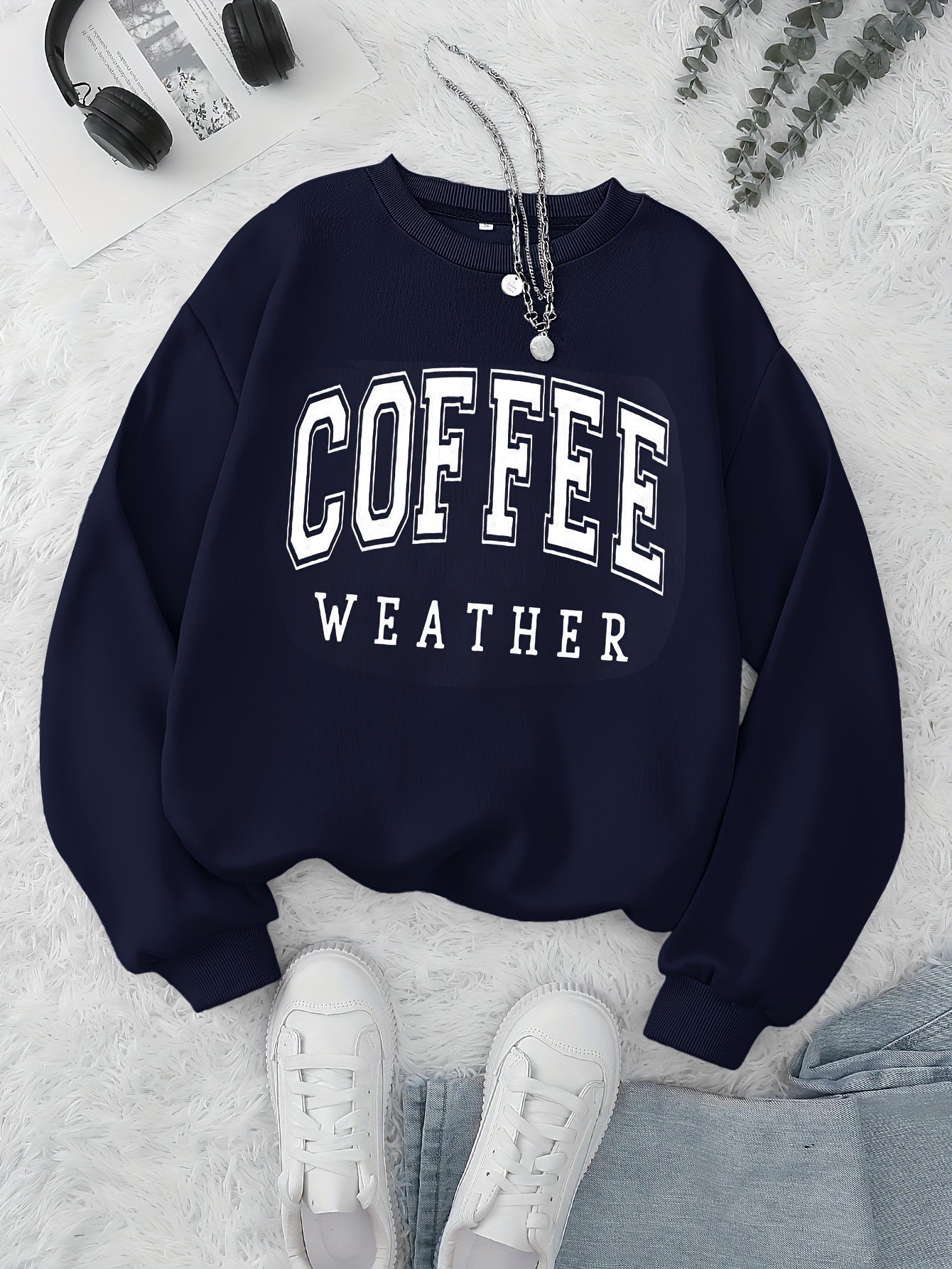 Sudadera acogedora para amantes del café: diseño informal, suave y con cuello redondo y manga larga