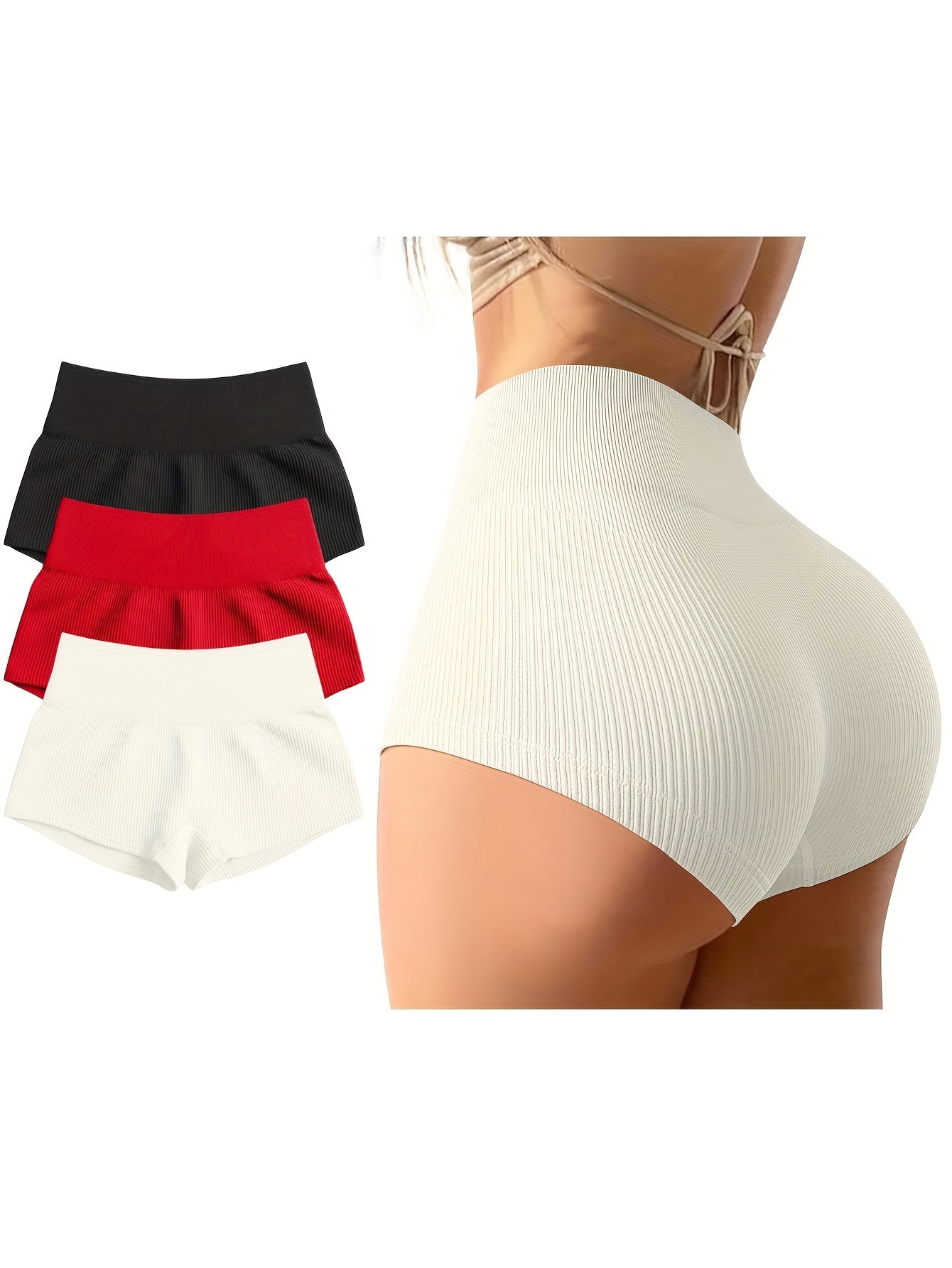 Pantalones cortos de yoga de 3 piezas para mujer de OQQ, pantalones cortos sexis de cintura alta con efecto elástico para hacer ejercicio y entrenar