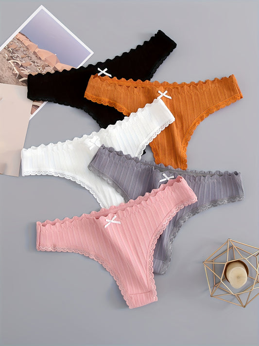 Floral Lace Thong Panties - Everyday Elegance 5-Pack - LuxyXO