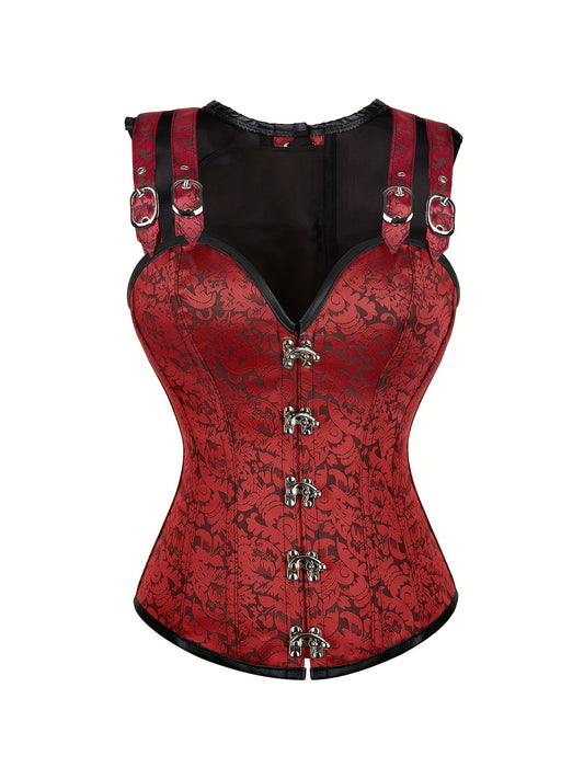 Women's Gothic Corset With Steel Boning, High Support Lingerie With Lace And Zipper Closure, Vintage Inspired Design