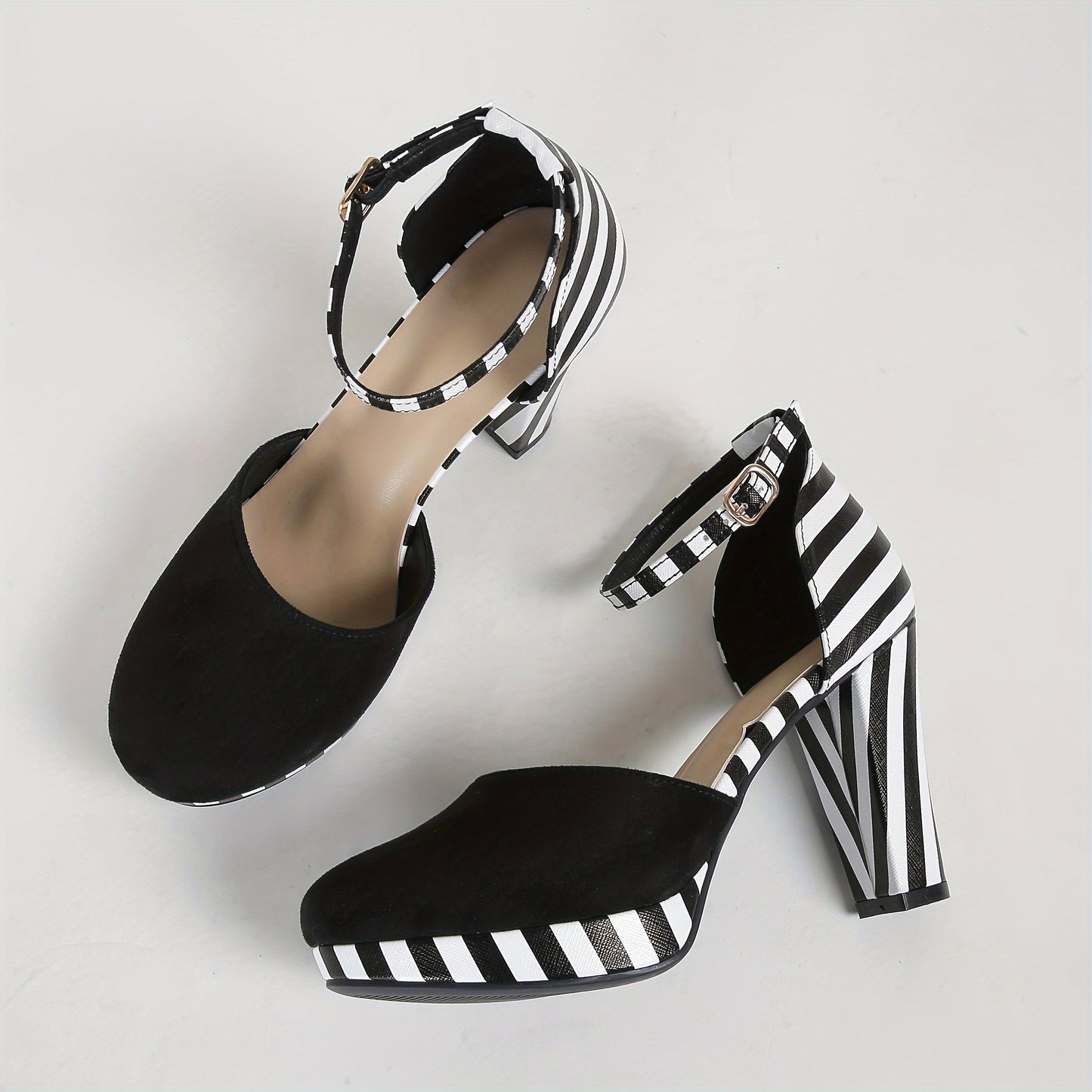 Chic Striped DOrsay High Heel Sandals - Adjustable Ankle Strap Platform - Perfect for Parties & Any Occasion - Fashionable Dress Shoes