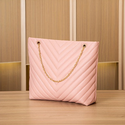 Fashion Striped V-Quilted Faux Leather Shoulder Bag with Tassel Charm and Removable Strap