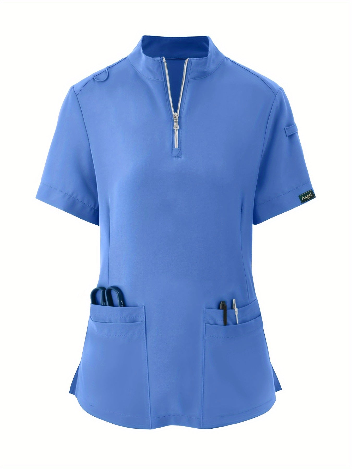 Stretchy Comfort Nurse Top - Soft, Breathable, Zipper Front, Short Sleeve, Relaxed Fit Health Care Uniform for Women - Ideal for Medical Professionals