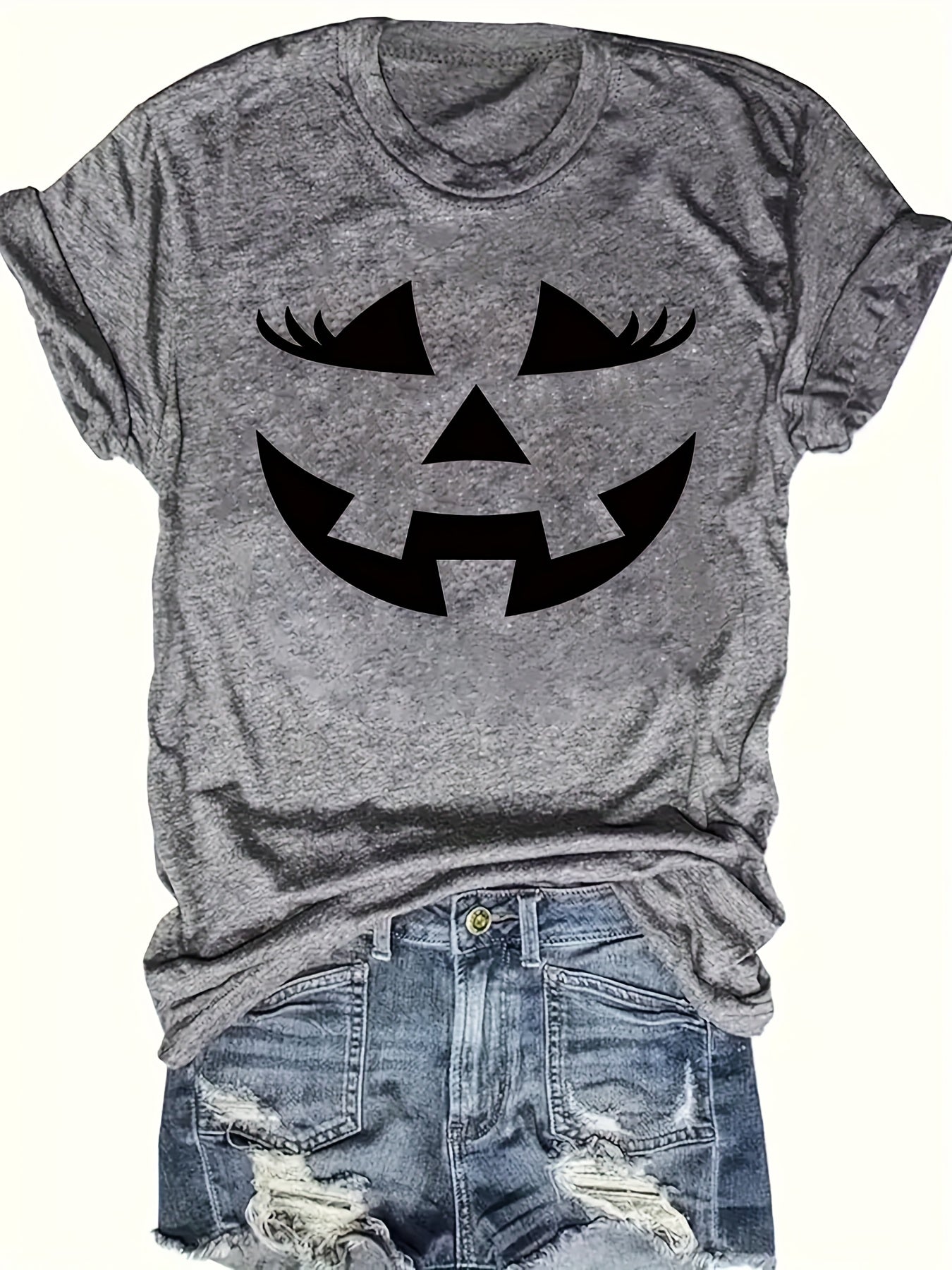 Camiseta de manga corta informal con estampado de Halloween - Estampado de Jack - Primavera y verano - Ropa de moda para mujer