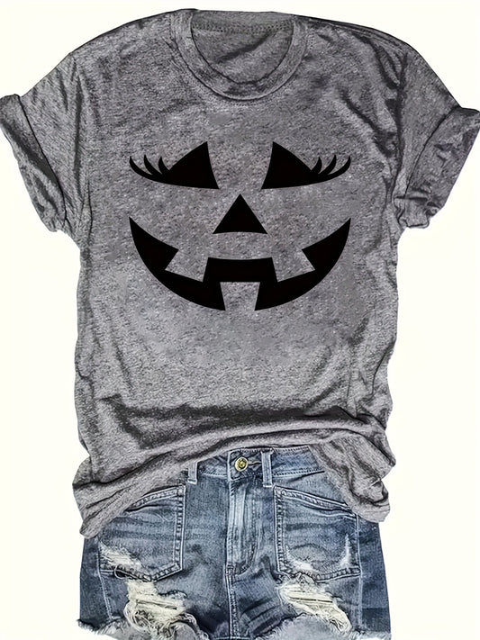 Halloween - Jack Pattern Print - Spring And Summer Casual Short Sleeved T-shirt - Fashion Women's Clothing