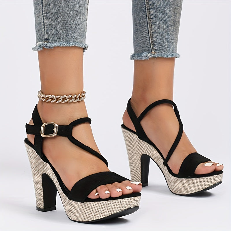 Sandalias de tacón de bloque modernas para mujer con elegante correa con hebilla: perfectas para el verano, transpirables y cómodas para usar durante todo el día