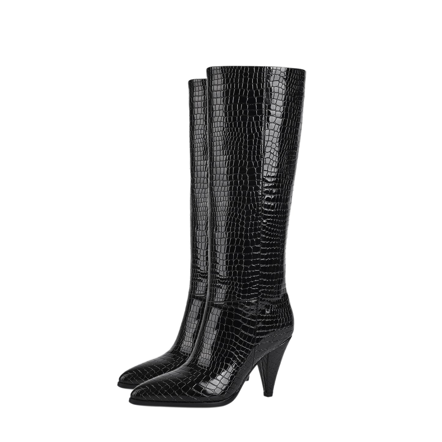 Women's Faux Crocodile Pattern Boots, Slip On Casual Stiletto Trendy Slim Boots, Point Toe Party Show Boots