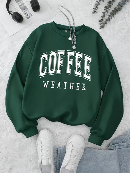 Sudadera acogedora para amantes del café: diseño informal, suave y con cuello redondo y manga larga