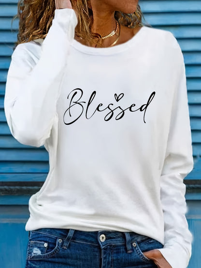 Camiseta de cuello redondo Blessed, camiseta informal de manga larga