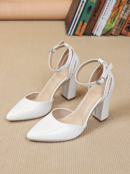 Stylish Women's Block Heel Pumps - Elegant Pointed Toe, Buckle Strap, Versatile Dress Shoes for Formal Occasions, Comfortable and Chic