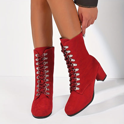 Comfortable Women's Fall Winter Boots: Casual Lace Up Solid Chunky Heel Boots for Cold Weather