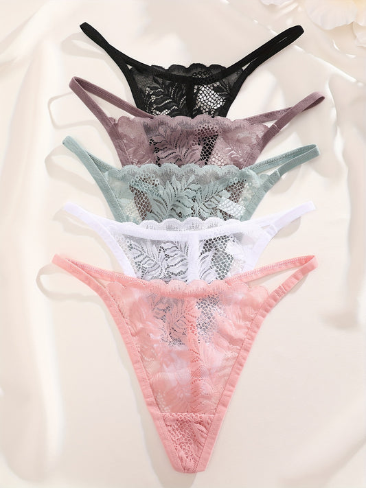 Floral Lace Seamless Thongs - Sexy Intimates 5-Pack - LuxyXO