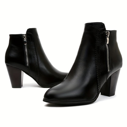 Botas de mujer de color liso, modernas, con plataforma, cremallera lateral y tacón grueso, botas casuales con punta redonda