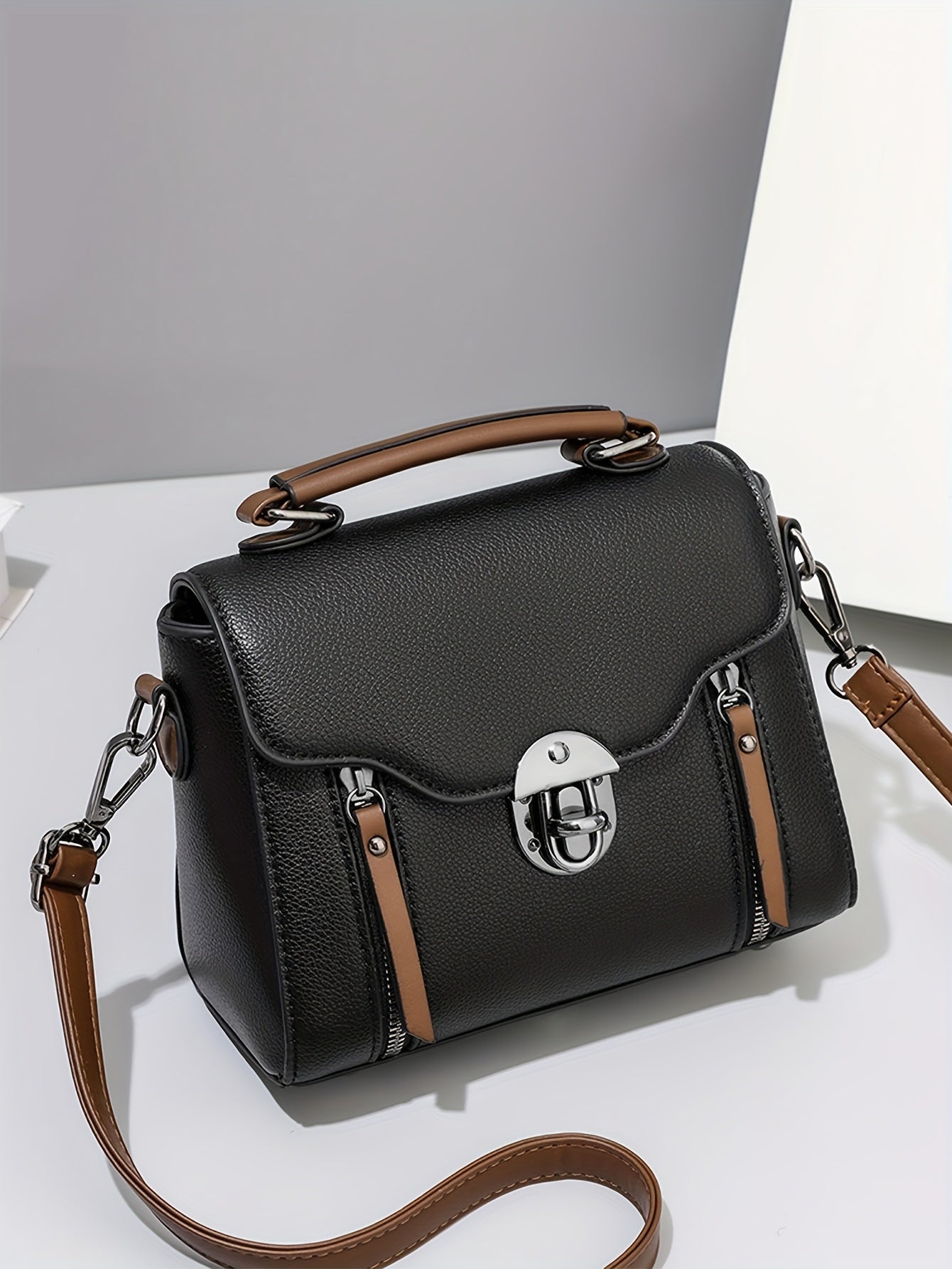 Retro Buckle Handbag For Women, Color Contrast Crossbody Bag,