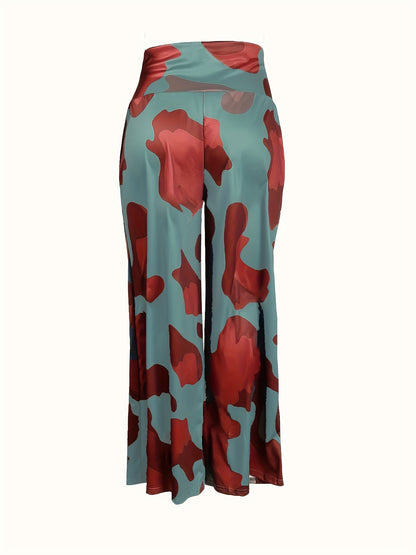 Pantalones con estampado de pata de gallo de talla grande: pierna ancha favorecedora, cintura alta y comodidad: ropa informal de moda para primavera y otoño: ropa de talla grande de moda para mujer