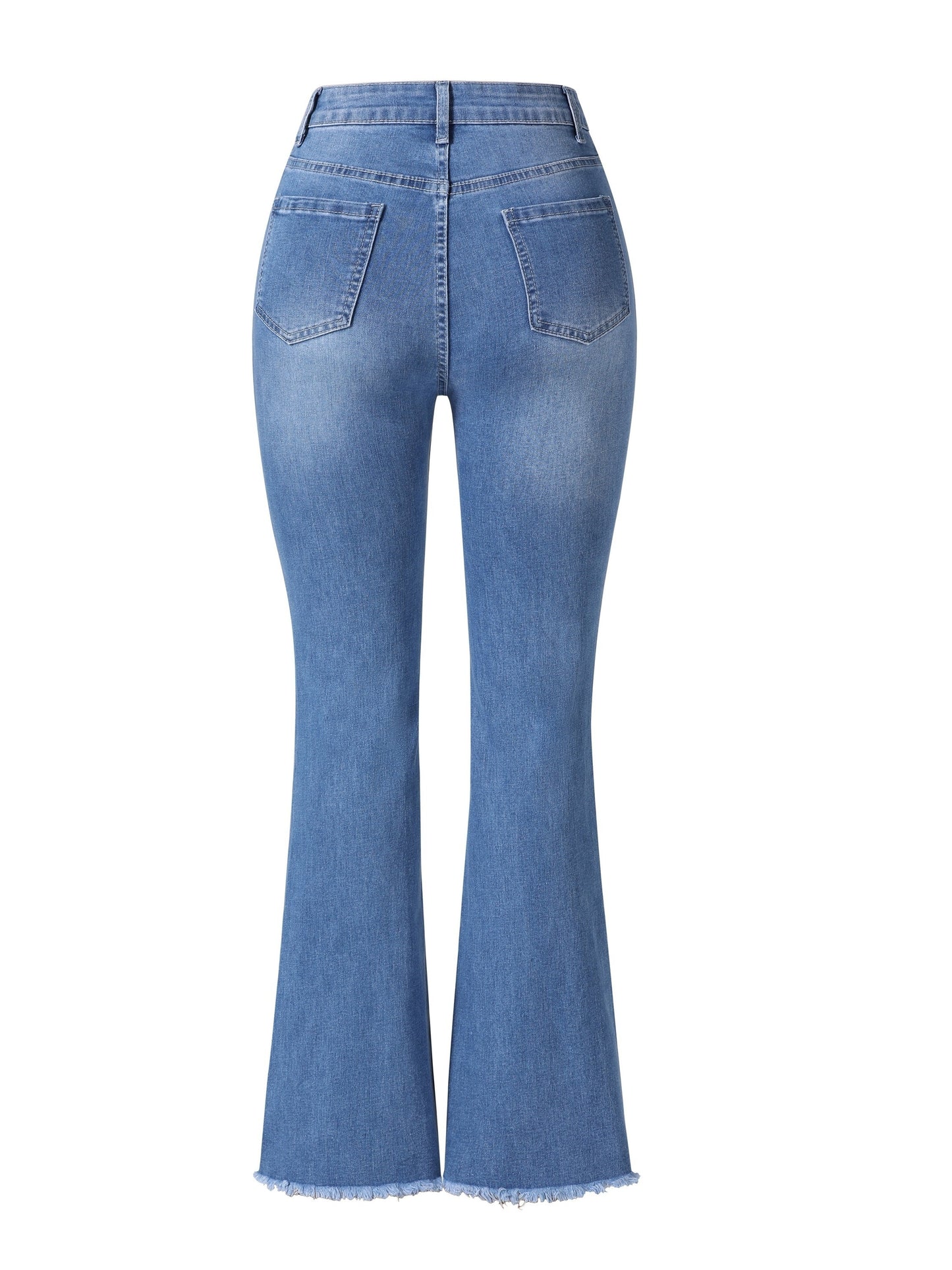 High-Waist Flared Jeans for Women - Elegant Ripped Detail, Frayed Hem - LuxyXO