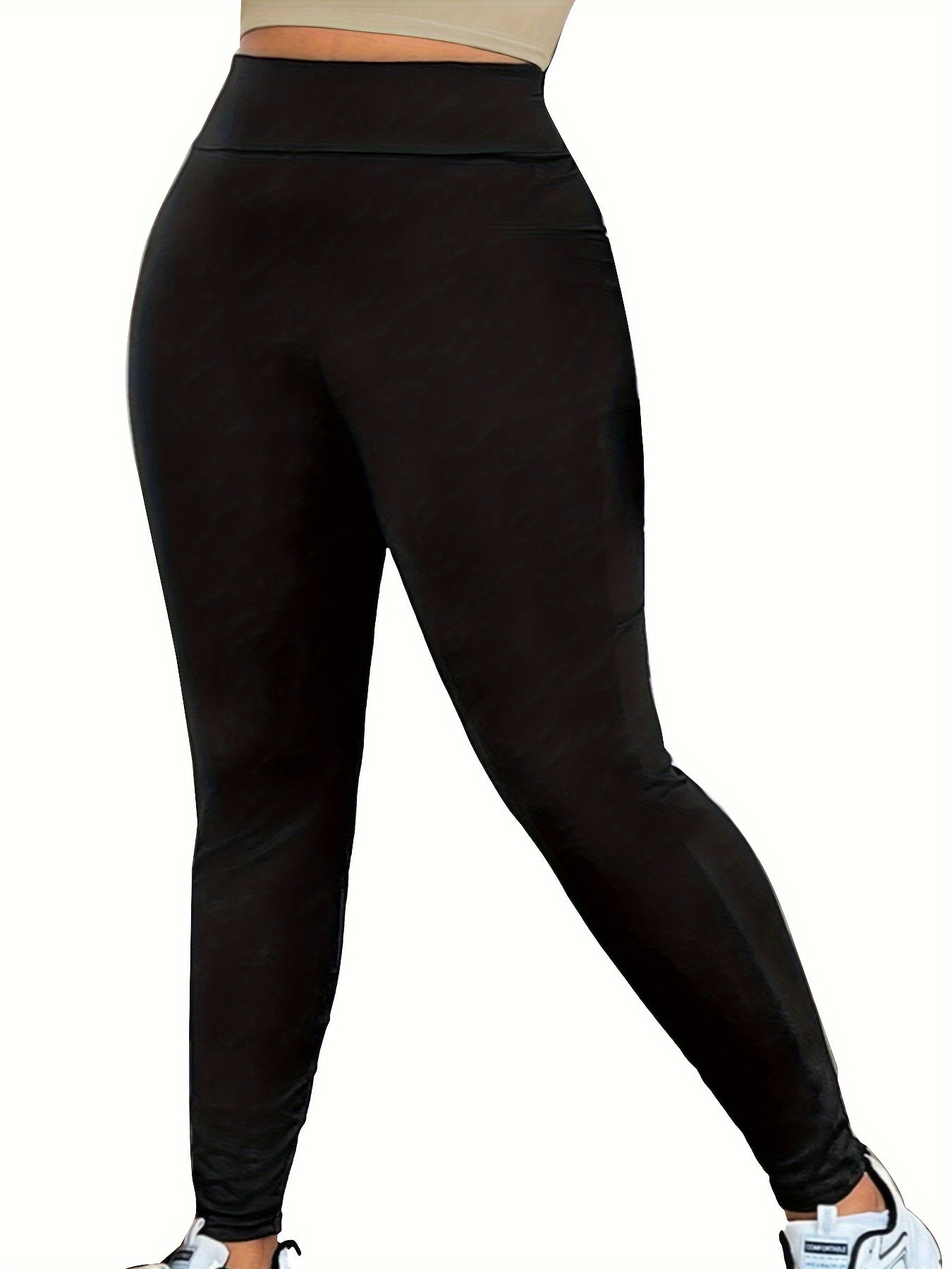 Leggings ajustados elásticos de talla grande con bolsillos laterales: cintura alta, cómodos, transpirables y suaves para primavera y verano: ropa informal de mujer para figuras con curvas