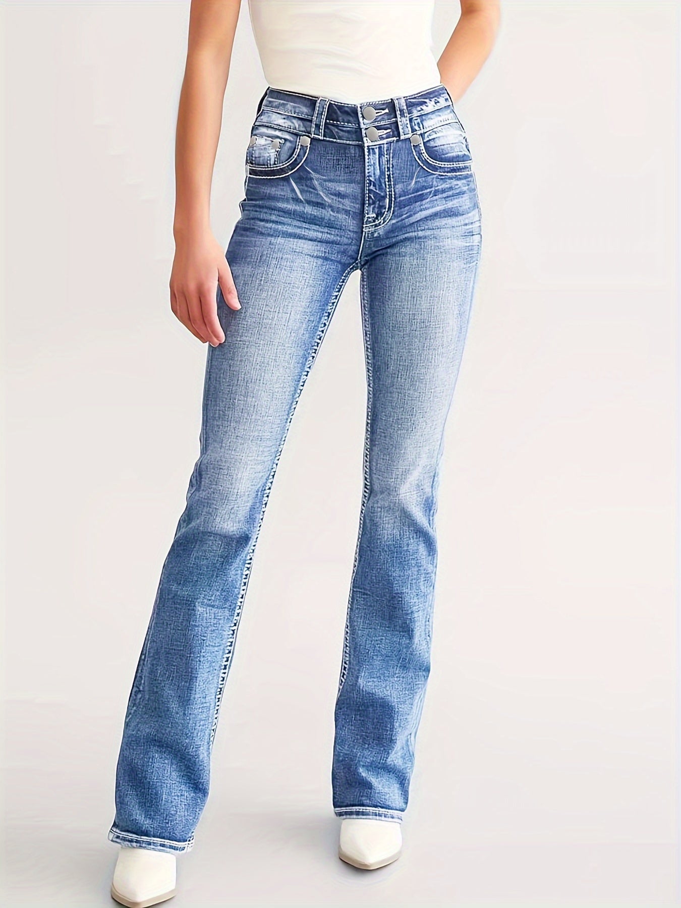 Women's High-Waisted Stretchy Jeans With Embroidery - LuxyXO