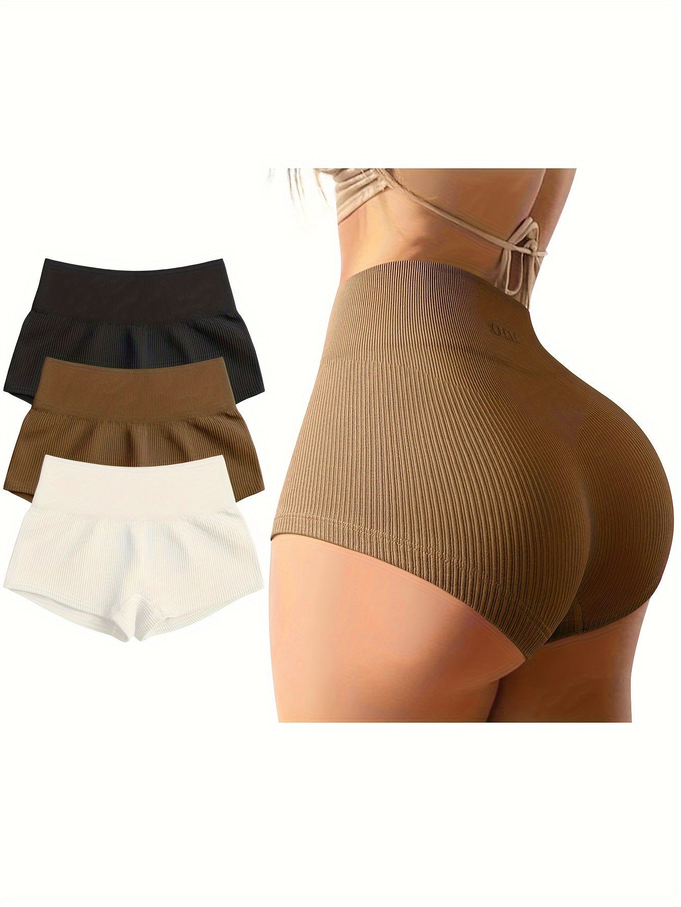 Pantalones cortos de yoga de 3 piezas para mujer de OQQ, pantalones cortos sexis de cintura alta con efecto elástico para hacer ejercicio y entrenar