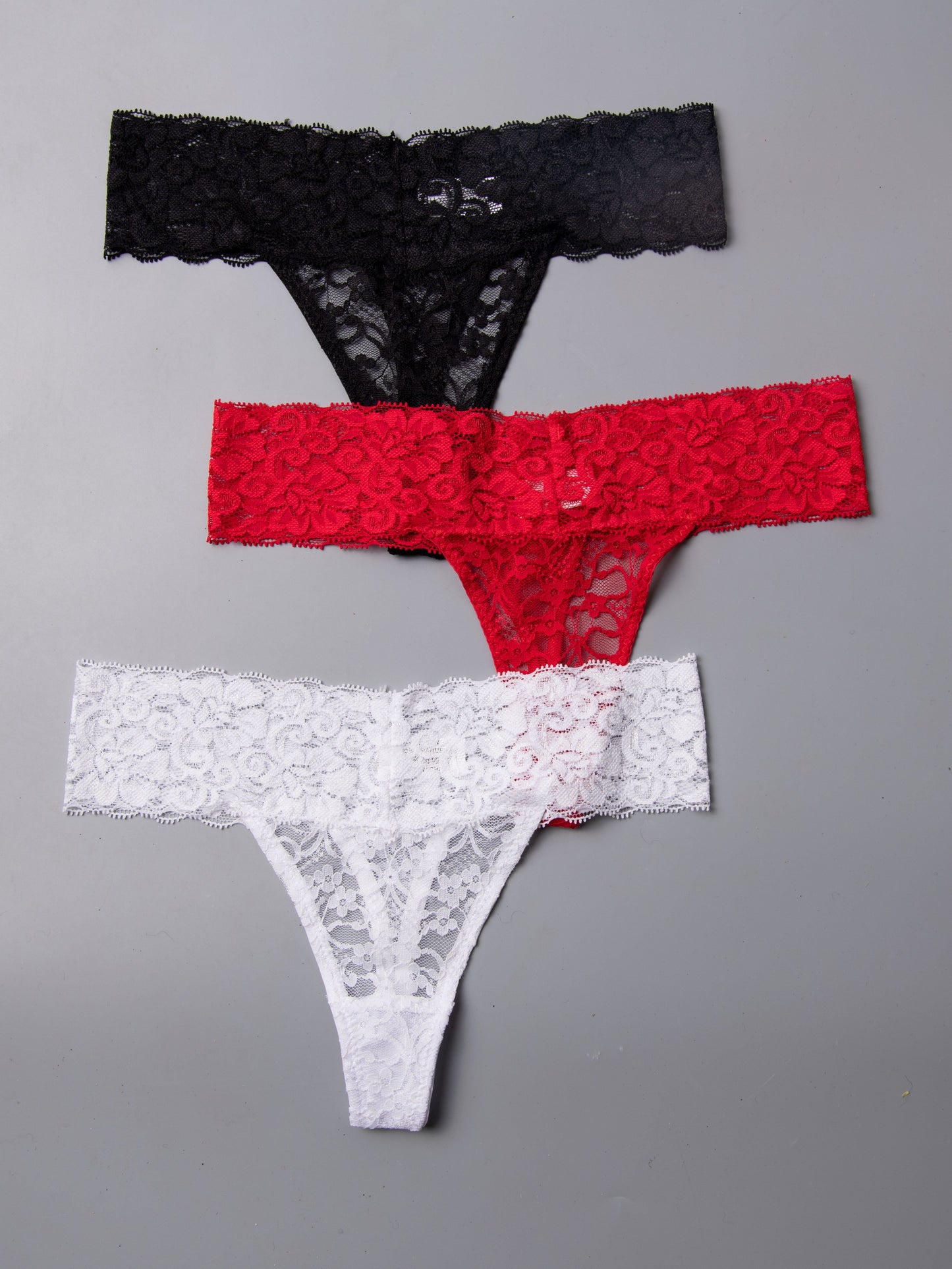 Sexy Low Waist Floral Lace Thongs - 3 Pcs Set - LuxyXO