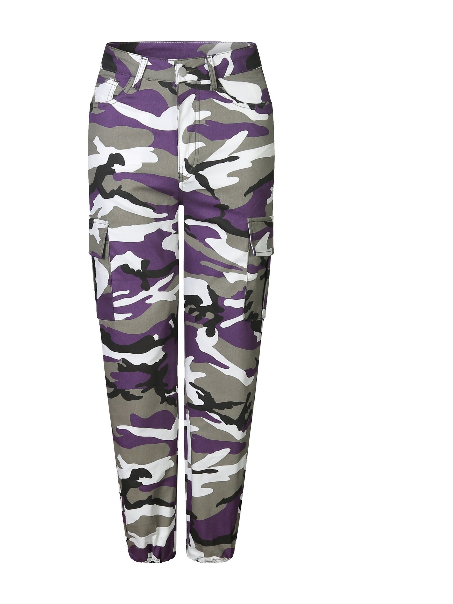 Length Mid-Waist Camo Cargo Pants - Zipper Fly