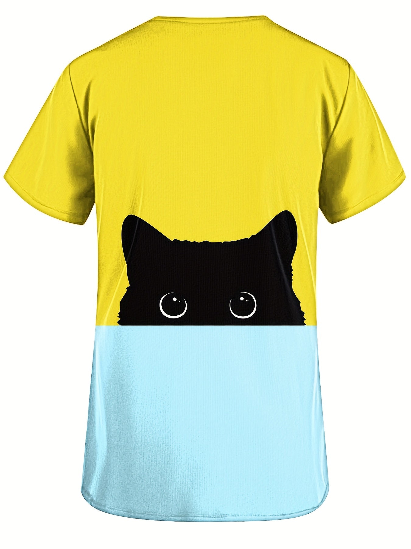 Whimsical Cartoon Cat V-Neck Scrub Top - Ultra-Comfortable, Functional, and Breathable Health Care Uniform for Women - Perfect for Hospital, Dental Office, and Medical Professionals