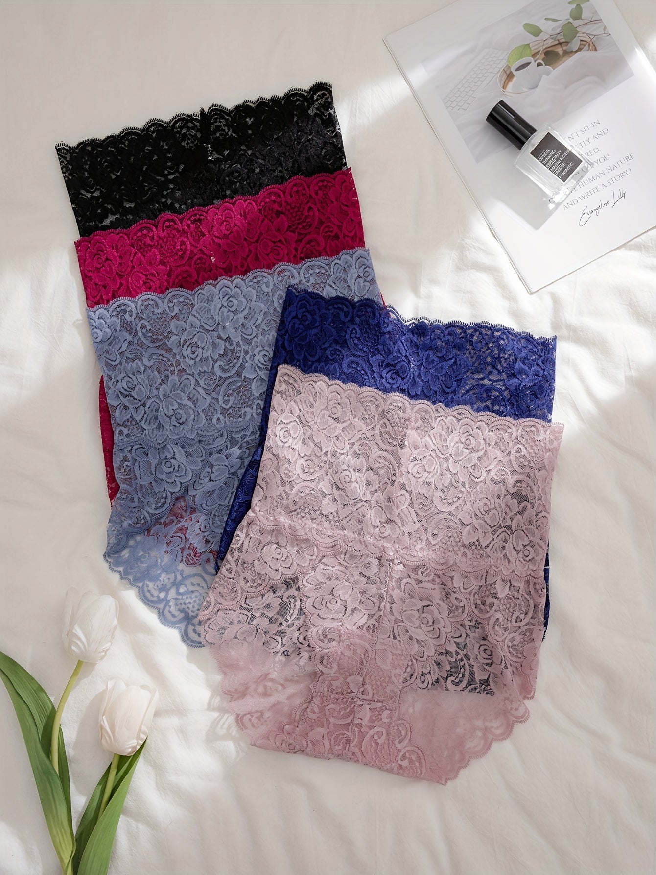 Luxurious Floral Lace High Waist Briefs - 5-Pack - LuxyXO