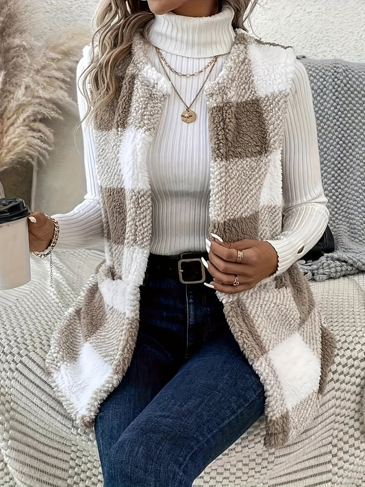 Cozy Plaid Fuzzy Vest