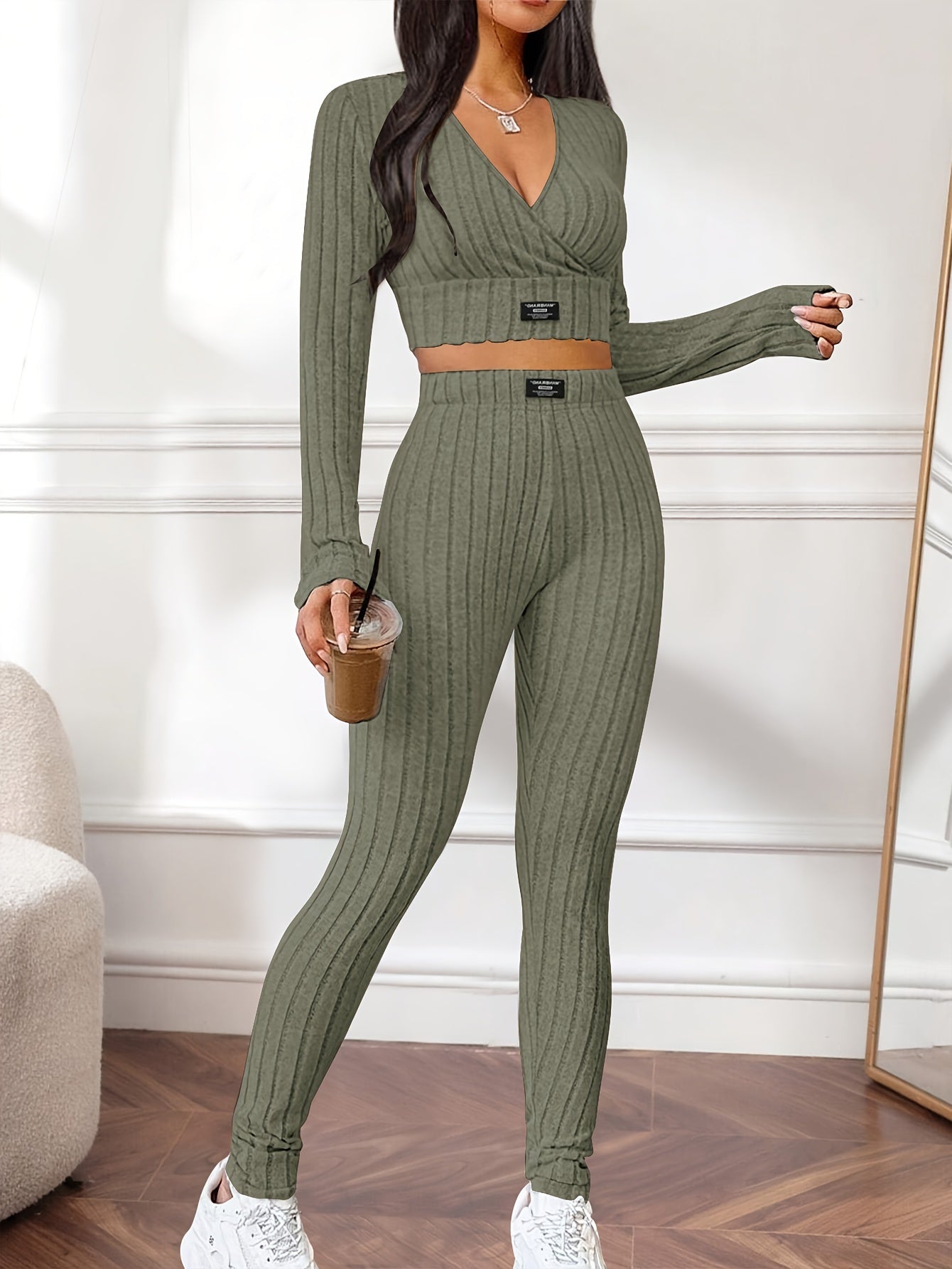 Flattering Ribbed Two-piece Outfit Set - LuxyXO