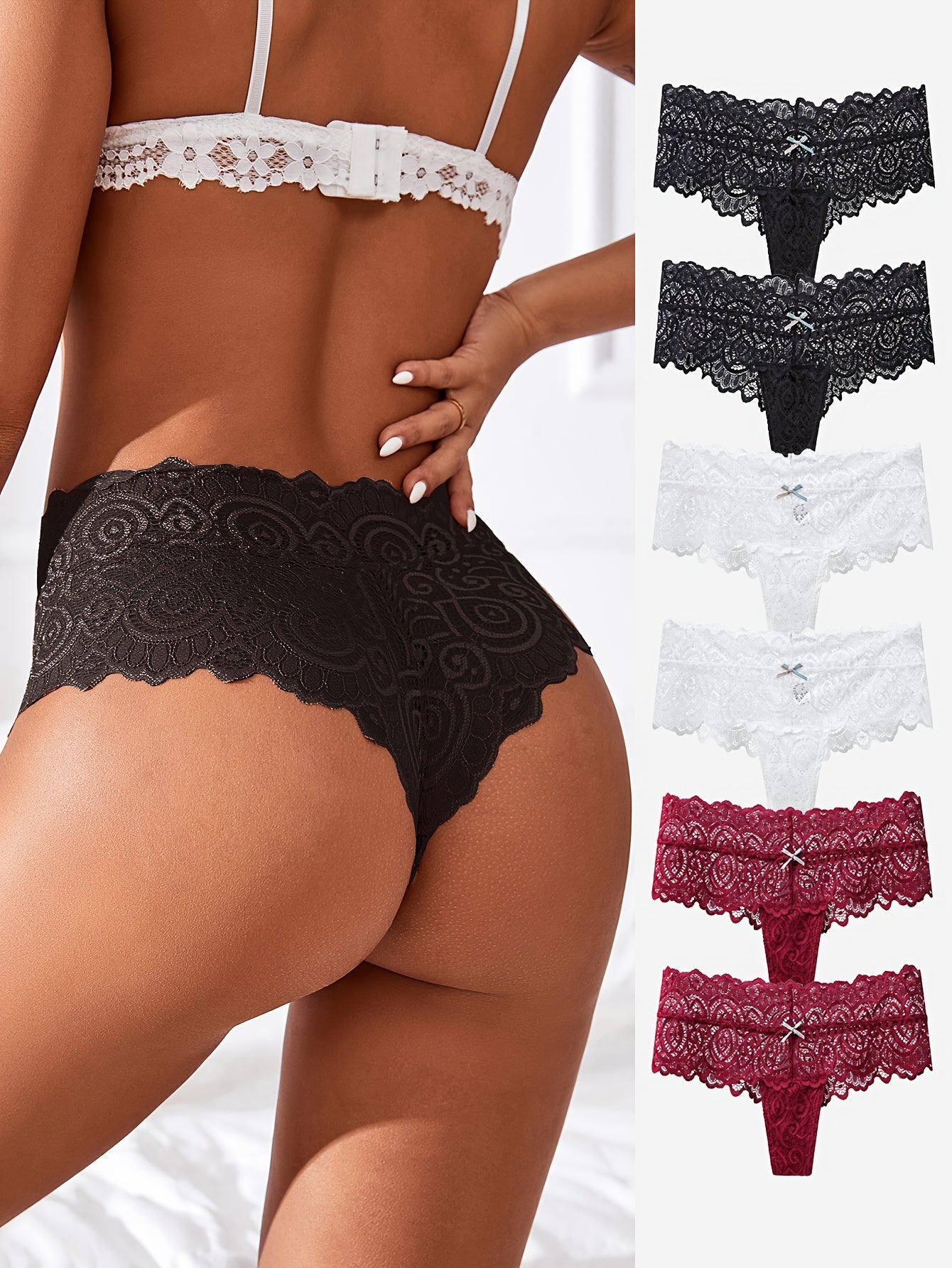 Sexy High Waist Lace Thongs -  Women's Lingerie 6-Pack - LuxyXO