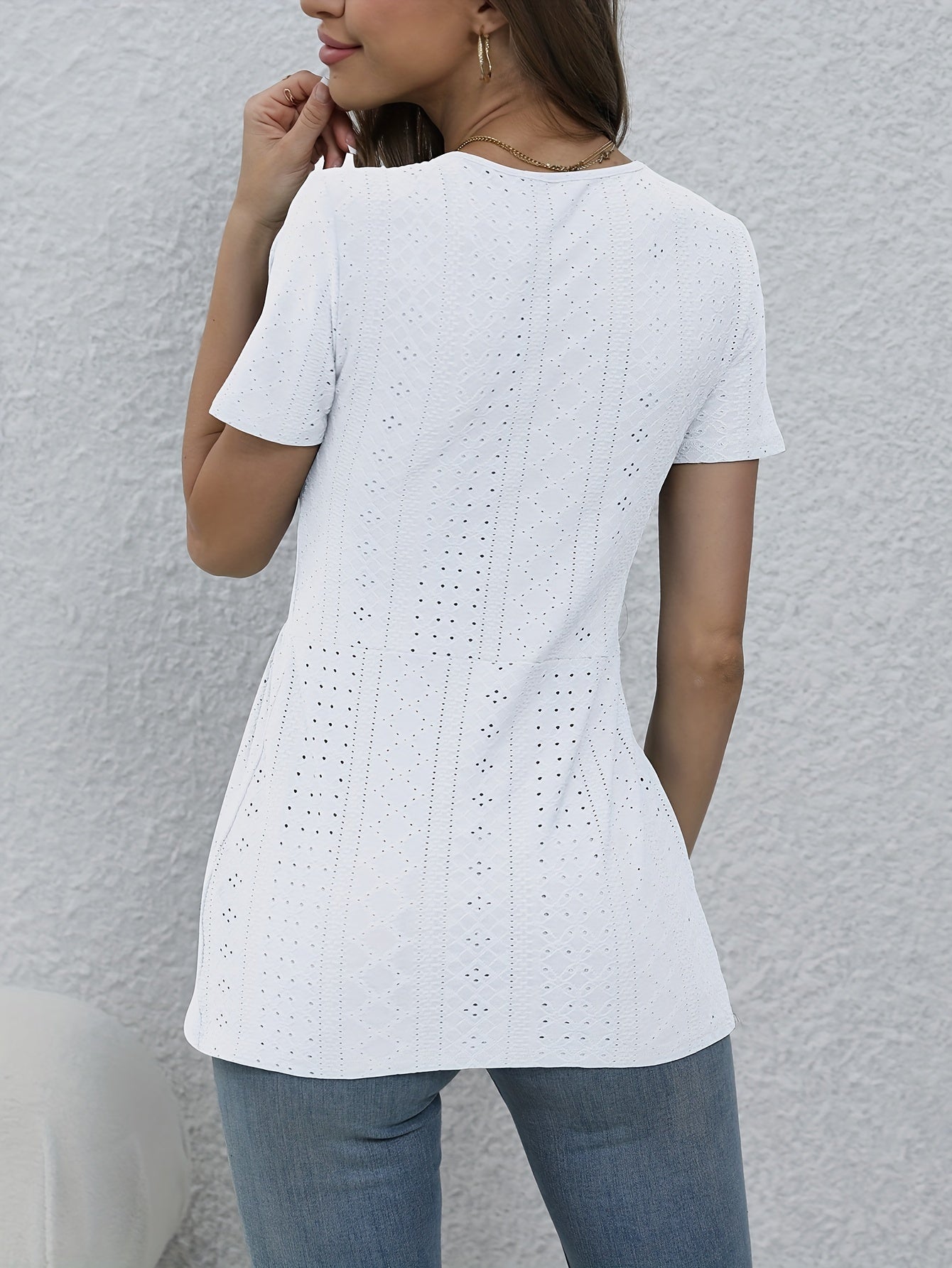 Chic Twist V-Neck Eyelet Top