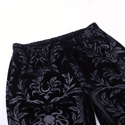 Gothic Floral Print High Waist Pants, Elegant Flare Leg Pants, Women's Clothing